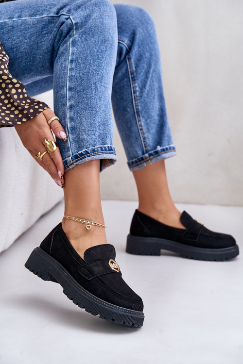 Dámske Poltopánky Mokasíny So Zlatým Detailom Čierne Arilva