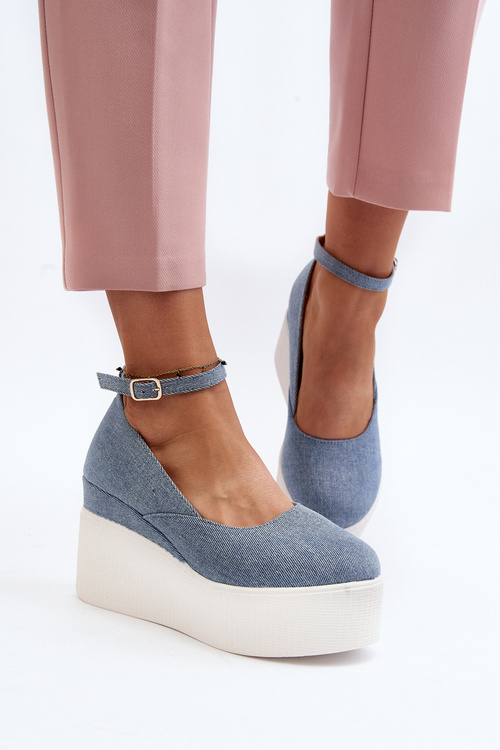 Dámske džínové espadrily na platforme modré Malla