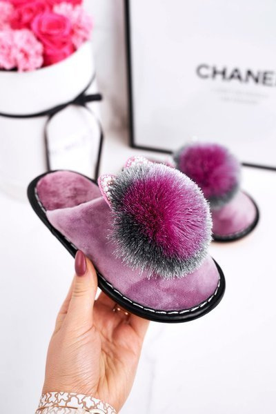 Dětské Domácí Pantofle S Bambulí Fialové Cinderella