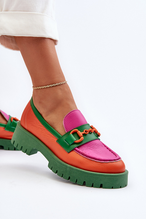 Dámské kožené mokasíny s ozdobou CheBello 4444 oranžové