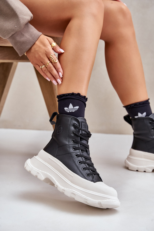 Kožené Zateplené Tenisky Na Masivní Platformě Big Star OO274A599 Černé