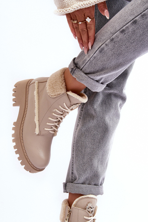 Dámské kožené trapery botky bežové Vergo