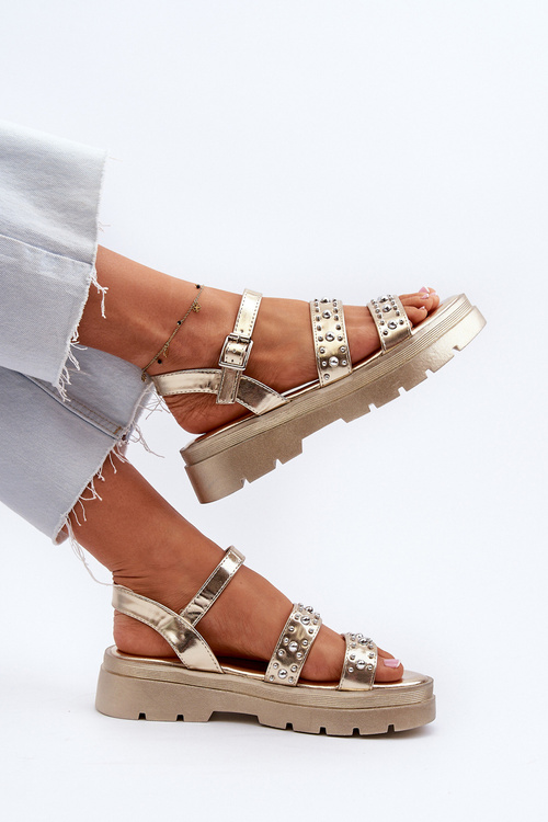 Dámske zdobené sandále z ekokože Zlaté Arcida