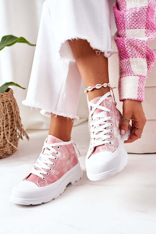 Vysoké Tenisky Na Velké Podrážce Růžové S Efektem Tie-Dye Trissy