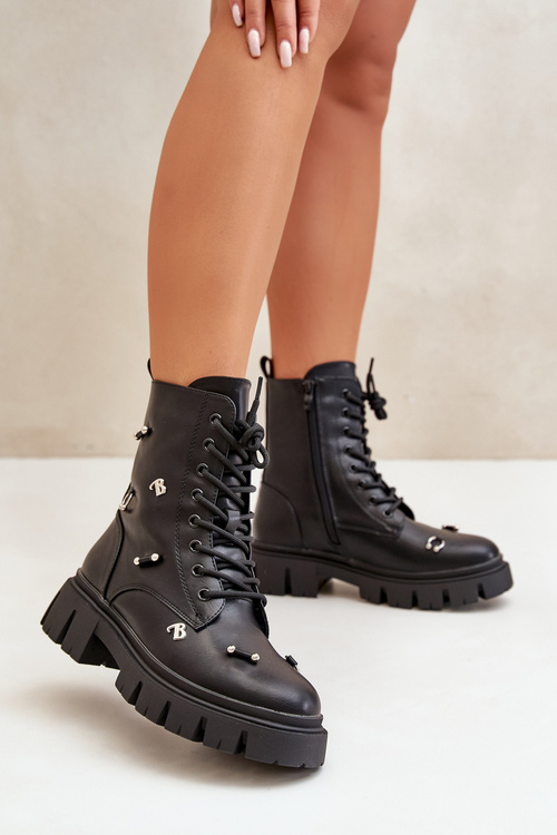 Dámske Pracovné Topánky S Ozdobami Eko Kožené Čierne Cadenilla