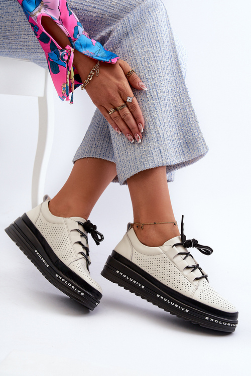 Dámske Kožené Poltopánky na Platforme S.Barski LR769A Beige