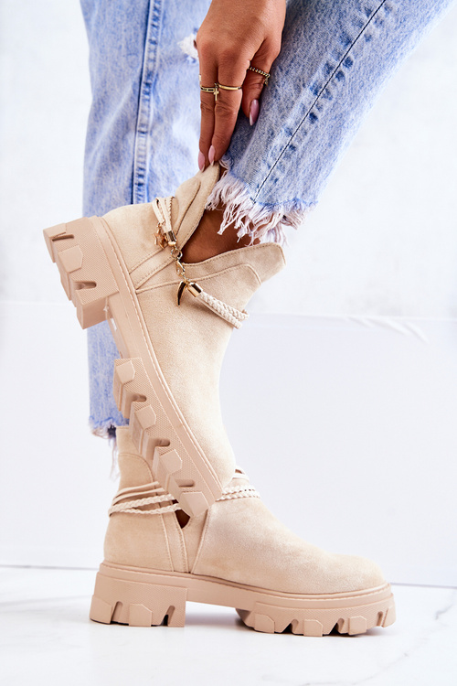 Suede Boots Pracovníci s pruhmi ľahké béžové moriah