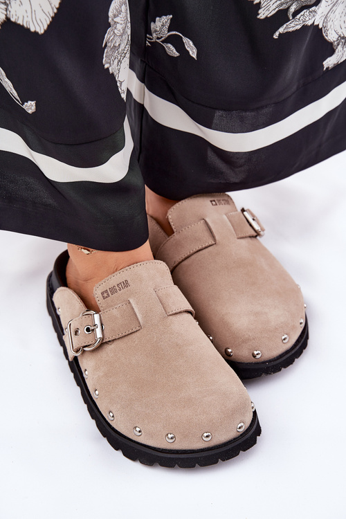 Semišové Papuče Dámske Na Platforme Big Star RR274A376 Béžové