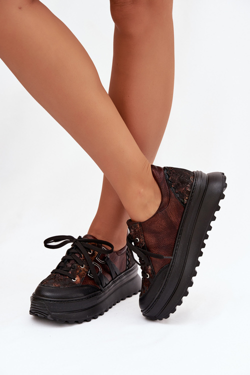 Kožené dámske tenisky na platforme Maciejka 06562-25 čokoládové