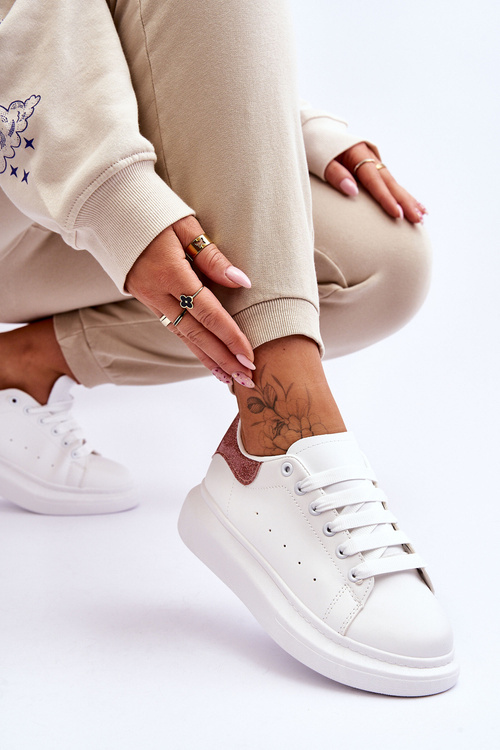 Dámske športové topánky na platforme biele a ružové Eliso