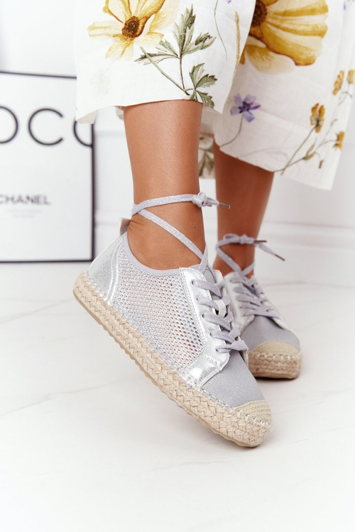 Openwork Lace -up Espadrilles S. Barski L17704 Striebro