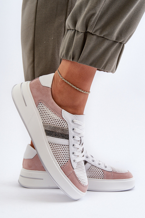 Dámske kožené tenisky D&A LR110 bielo-ružové