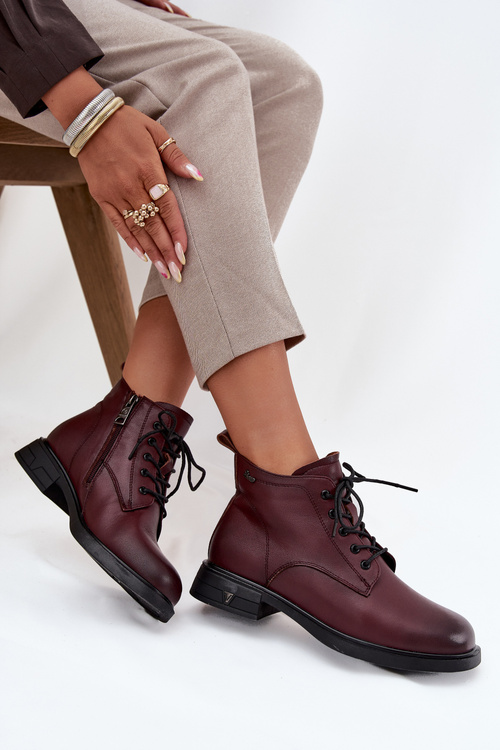 Zateplené kožené dámské boty na nízkém podpatku Vinceza 39953 Bordó