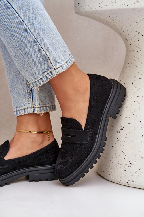 Dierkované mokasíny na plochom podpätku čierne Inestelle