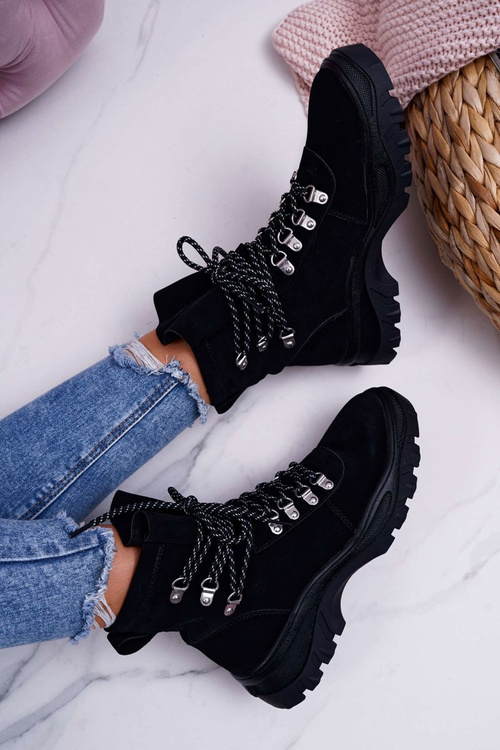 Dámské Kotníkové Boty Zateplené Semišové Černé TR729