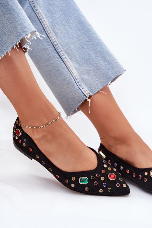 Dámske Baleríny Zdobené Kryštálmi Čierne Valena