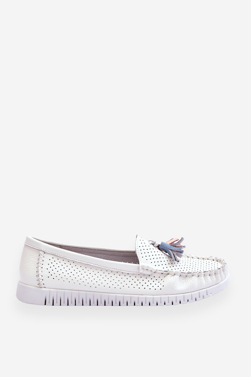 Dámské prolamované kožené mokasíny Bílé Lanzarot