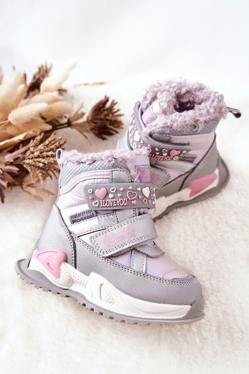 Izolované zasnežené topánky pre deti strieborné a ružové chladné