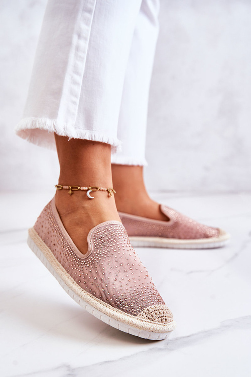 Dámské látkové espadrilky s kubickými zirkony růžový Deimos