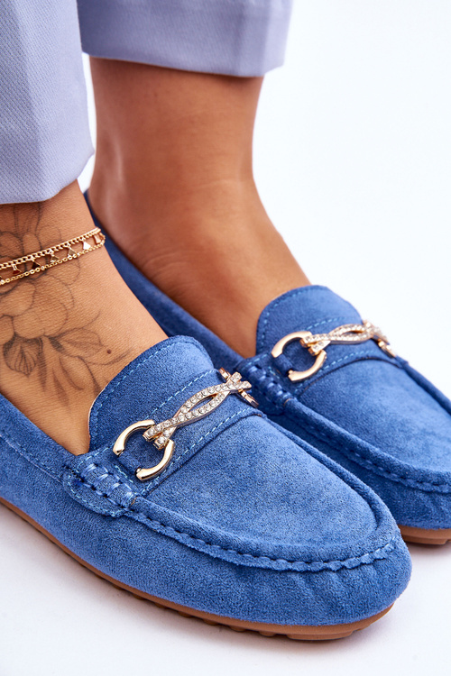 Klasické semišové mokasíny s ozdobou modrej Amery