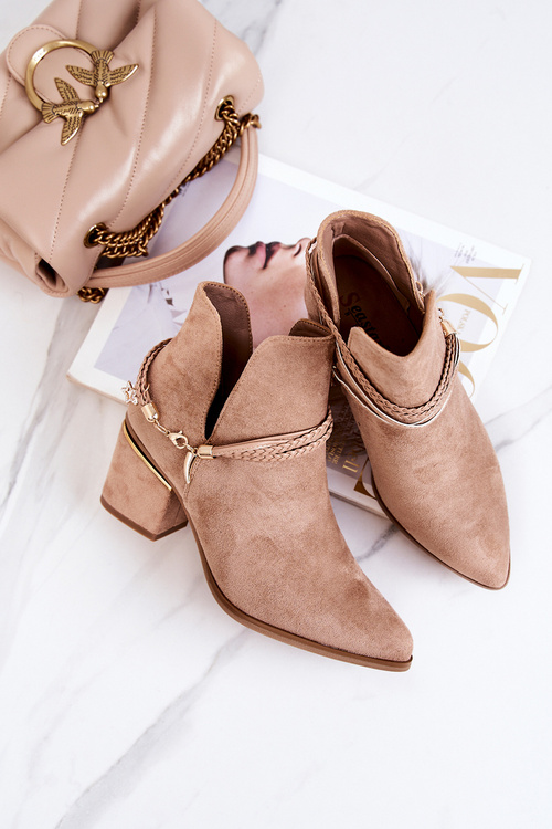 Kovbojské kovbojské topánky s pásom Dark Beige Inesa