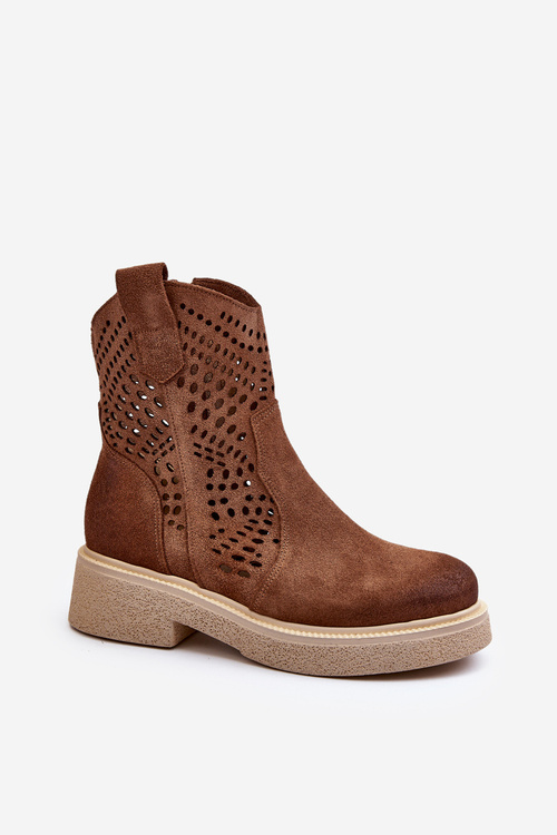 Zazoo 3470 Semišové Dámske Topánky na Plochej Päte Čipkované Hnedé
