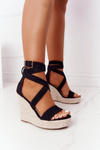 Klinové sandále s čiernym lanzarote vrkoč