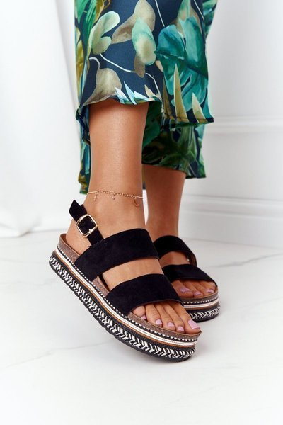 Semišové Sandály Na Platformě Černé Olimpia