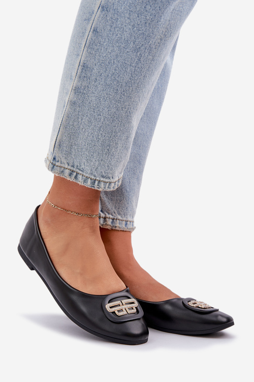 Baleríny Na Plochéj Podošve S Ozdobou Čierne Ainoria