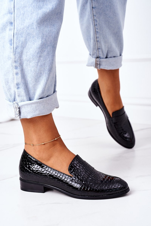 Lakovane mokasíny Se Zvířecím Vzorem černé Lenie