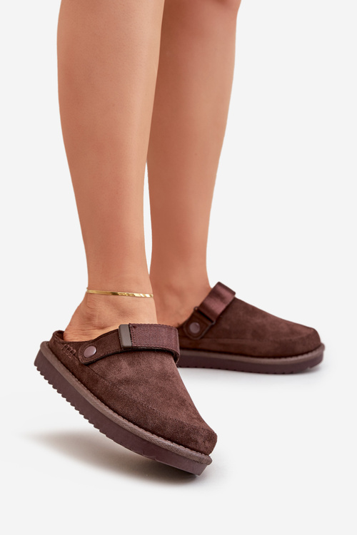 Zateplené dámské pantofle na platformě čokoládové Neliel