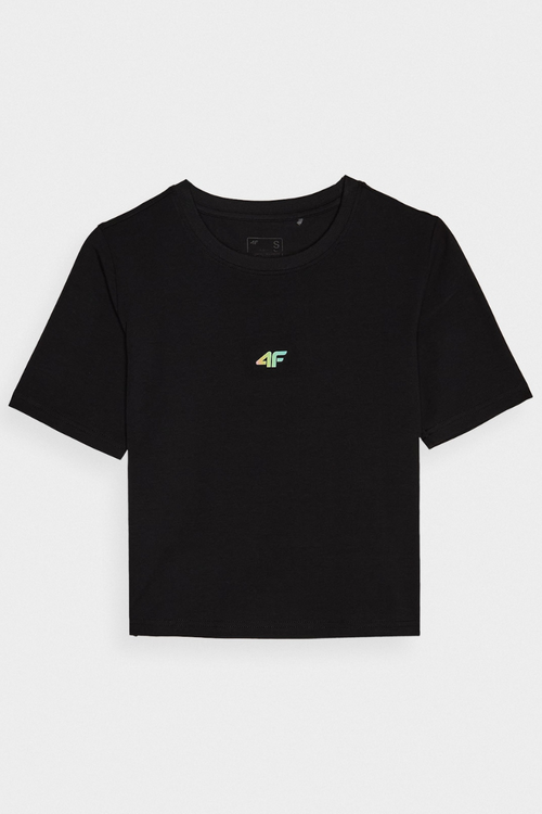 Dámske Bavlnené Tričko Slim Cropped 4F Čierne 4FWAW24TTSHF1701-20S
