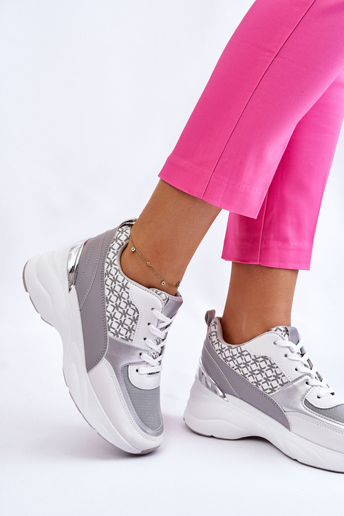 Dámske športové topánky na platforme biele a sivé Ferrina