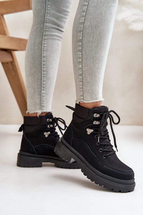 Dámske Čierne Šnurovacie Čižmy Rabaria