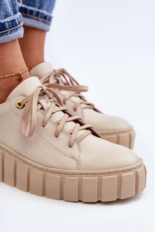 Dámské kožené polobotky na tlusté podešvi Zazoo 2919 béžové