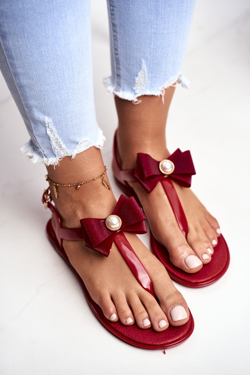 Červené dámske gumové sandále flip -flops bows etta