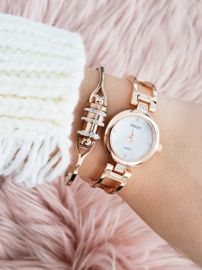 Dámske hodinky Ernest na náramku Claus Pink Gold.