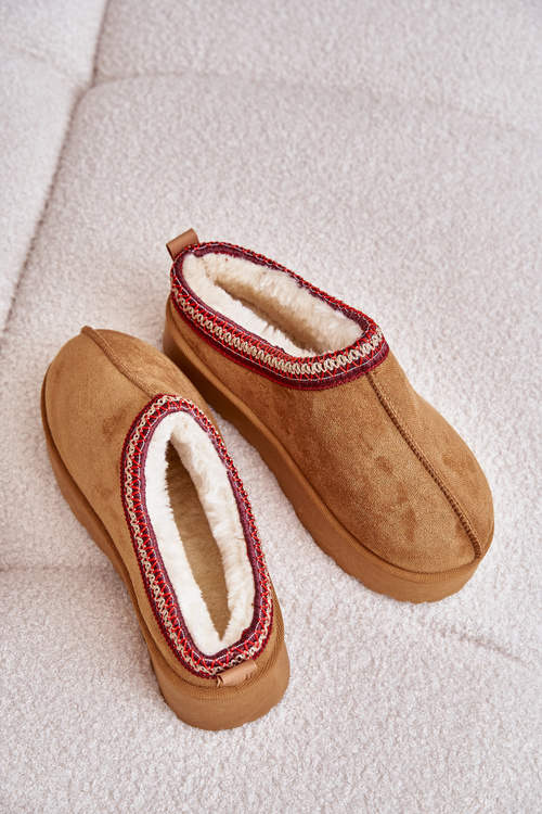 Dámske Snehule Na Platforme Zateplené Kožušinou Camel Remenia