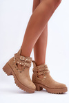 Dámske semišové topánky s dekoratívnymi cvočkami Beige Bella
