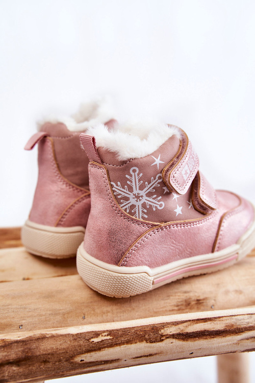 Dětské zateplené kozačky na suchý zip Big Star KK374188 Růžove