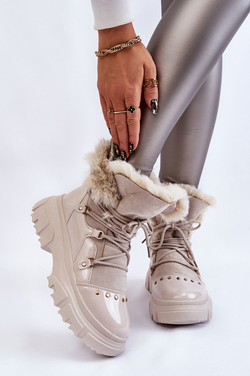 Dámské kozačky s kožešinou na šněrování Světle béžová Merron