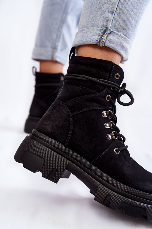 Čierna merisha čipka -up kožená čipka -up -topánky