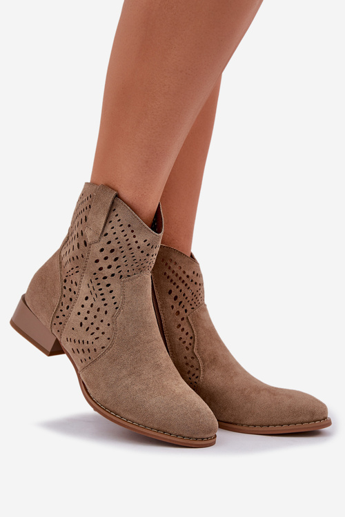 Dámske perforované čižmy na nízkom opätku béžové Neliawen