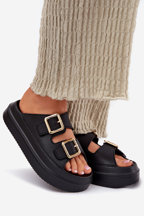 Dámské pantofle na platformě se zlatými sponami černé Zorila