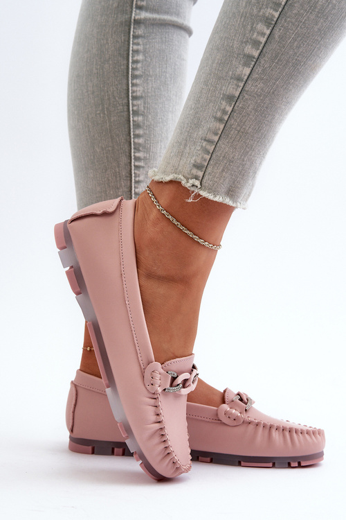 Dámske kožené mokasíny s ozdobou ružové S.Barski LR339