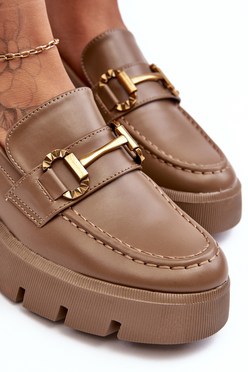 Dámské polobotky Loafery s ozdobou Khaki Peuria