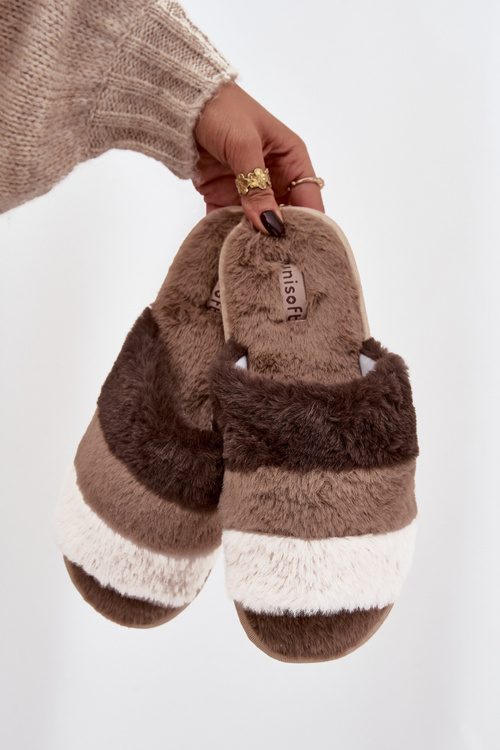 Kožušinové Dámske Papuče S Prúžkami Hnedé Tahlisse