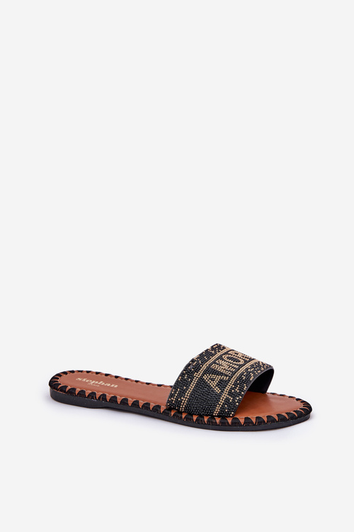 Dámské Pantofle Na Plochém Podpatku Se Zdobením Černé Dorfedi