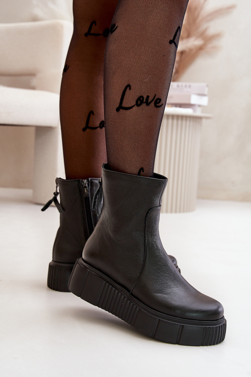 Zazoo 60369 Dámske Kožené Čižmy Na Platforme Čierne