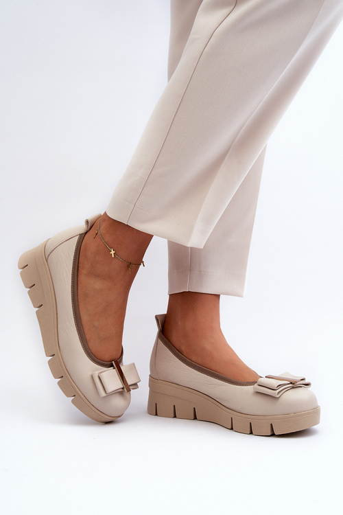 Kožené baleríny na plošine s dekoračným krémom Lewski 3384